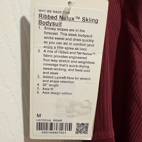 Lululemon Red Merlot Ribbed Nulux Skiing Bodysuit Asia Fit NWT in various sizes - Picture 10 of 15